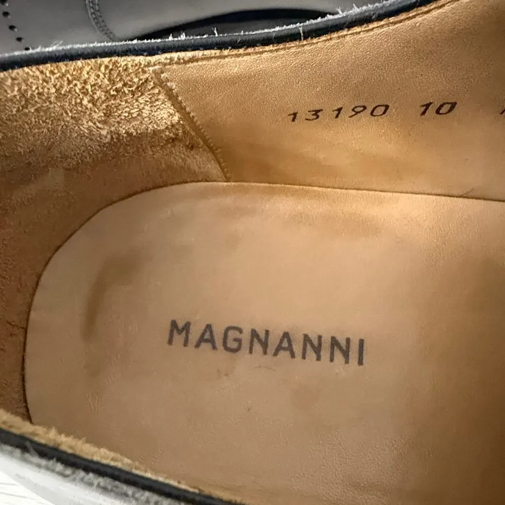 Magnanni Vaughan Dress Shoes Mens Size 10 M Oxford Hand Painted Dark Brown Spain